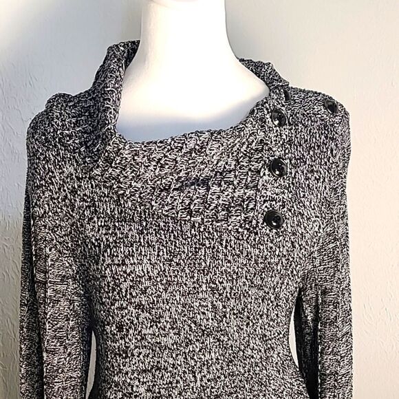 Style&Co Black & White Tweed Sweater Dress, Aysemetrical Cowl Neck, Size XL - Picture 2 of 11